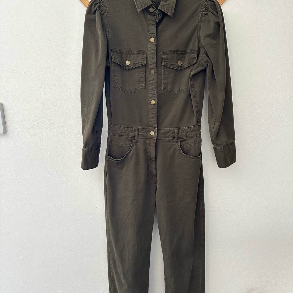 DL1961 Green Jumpsuit with Defined Waist and Long Sleeves